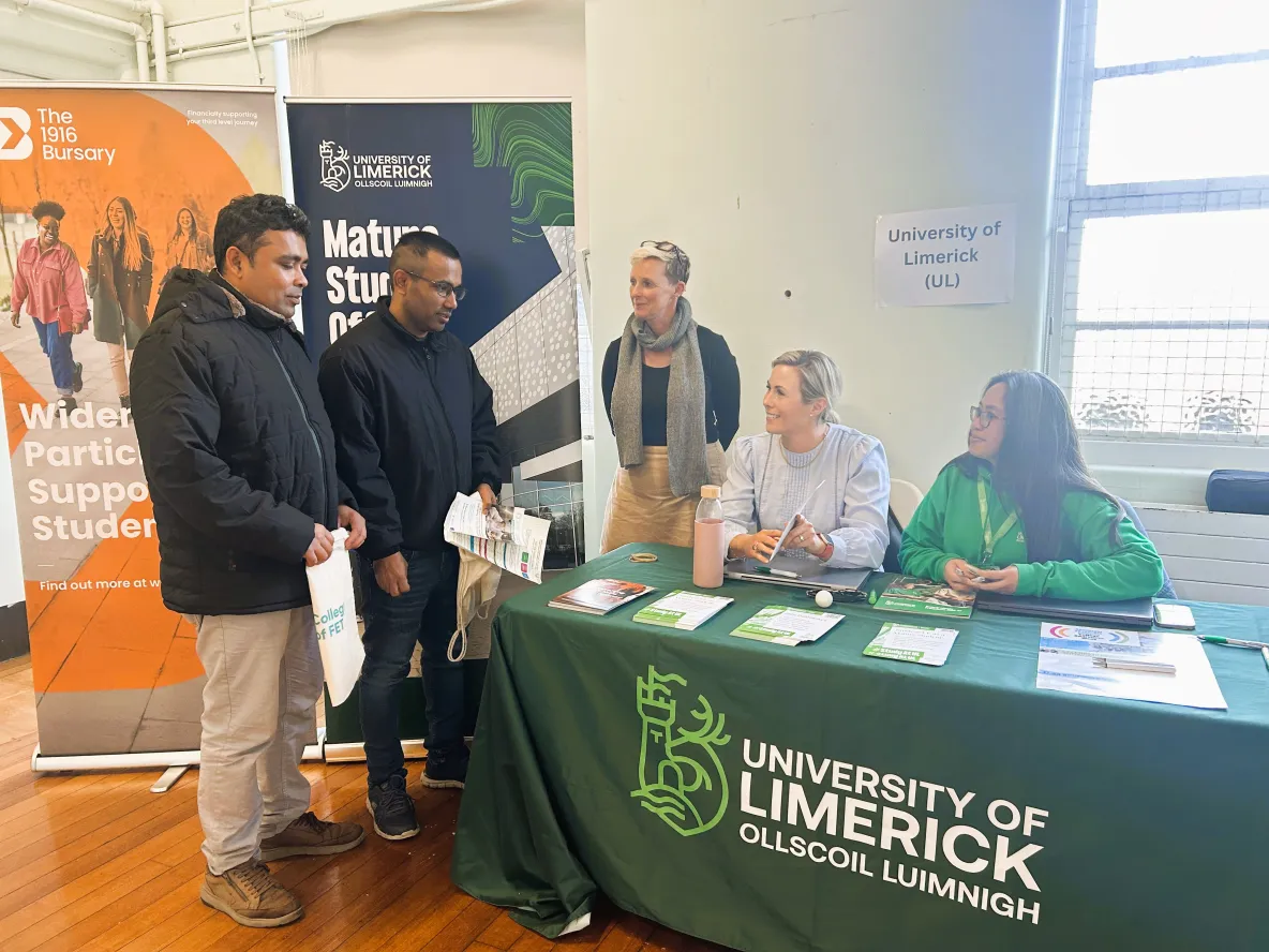 Mature students talking to Deborah Liston, Sorcha Prendergast and Tess Phillips