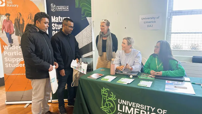 Mature students talking to Deborah Liston, Sorcha Prendergast and Tess Phillips